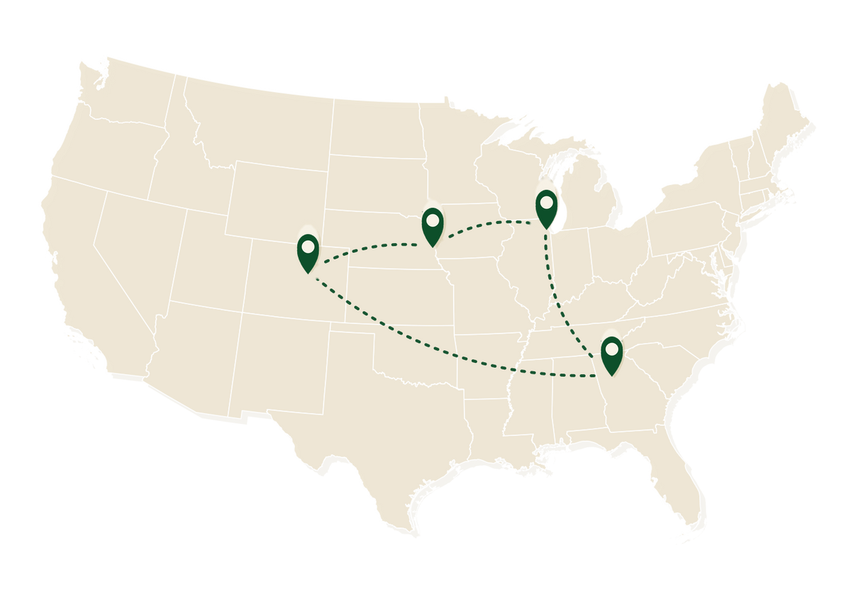 Map showing showroom and warehouse locations
